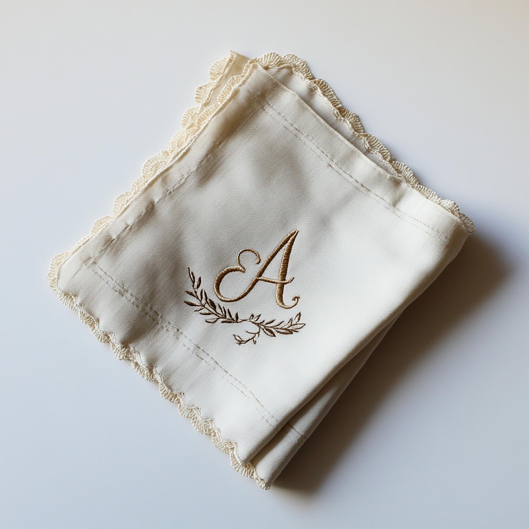 Feines Monogramm auf einem Leinenhandtuch